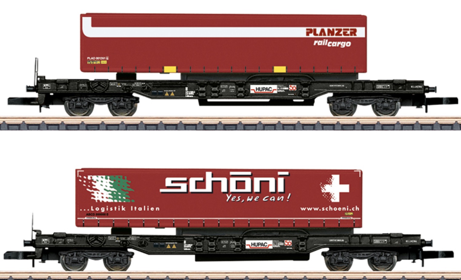 Z Scale - Märklin - 82273 - Rolling Stock, Flatcar, Sdkmms, Container Load, Epoch VI - Hupac - 2-Pack