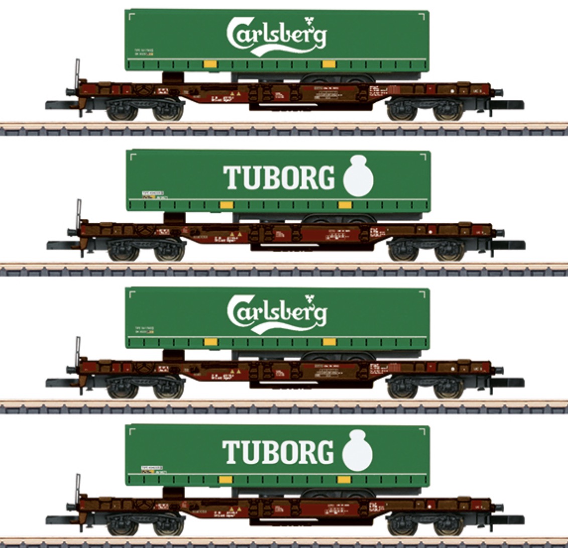 Z Scale - Märklin - 82290 - Rolling Stock, Flatcar,  KLV, Container Load, Epoch VI - Ahaus Alstätter Eisenbahn - 4-Pack