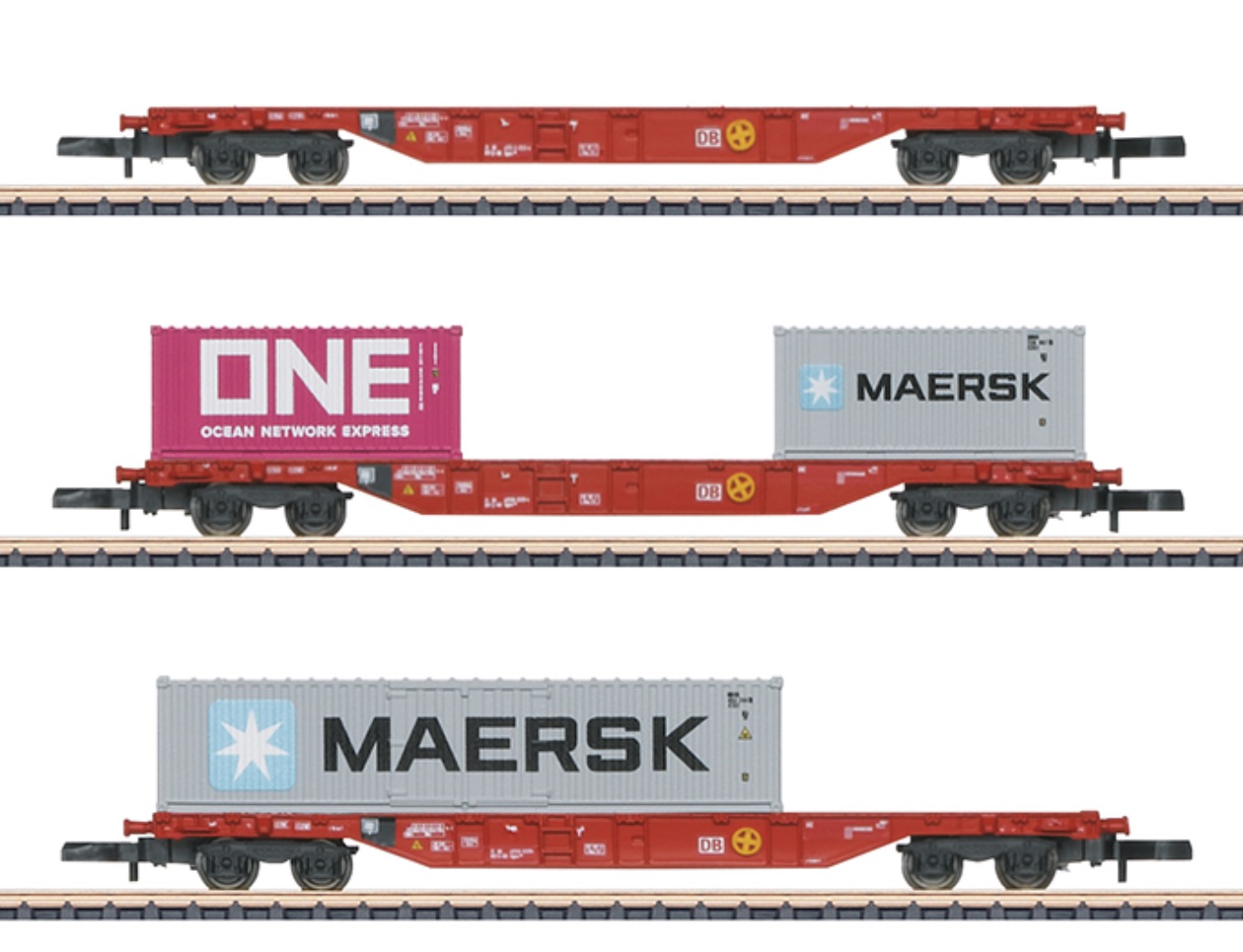Z Scale - Märklin - 82640 - Rolling Stock, Flatcar,  Sgns 691, Container Load, Epoch VI - Deutsche Bundesbahn - 3-Pack