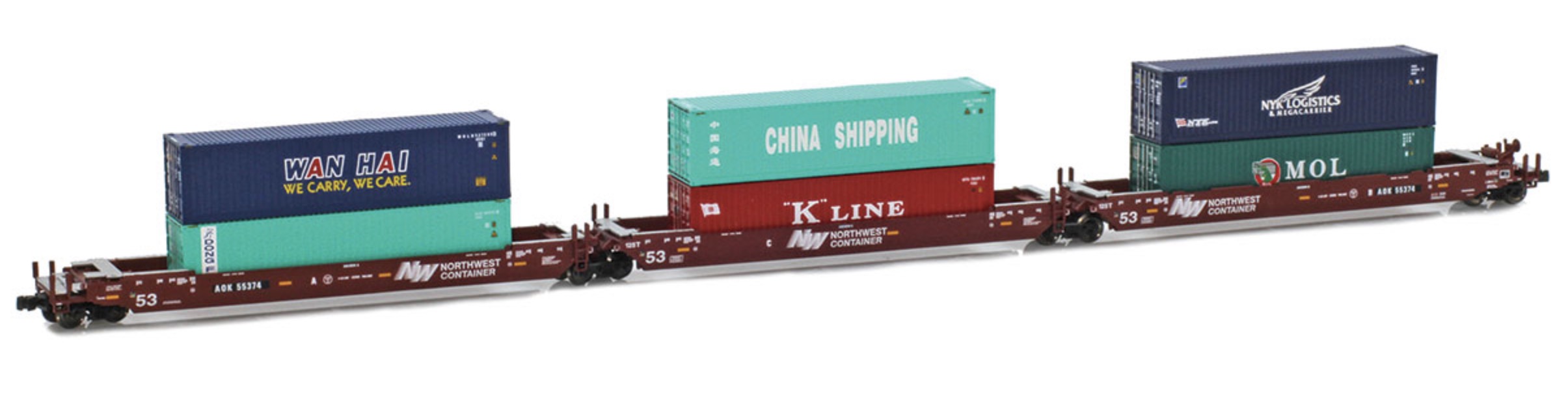 Z Scale - AZL - 906557-3 - Container Car, Articulated Well, Gunderson Maxi-Stack IV - Arkansas-Oklahoma - 55374