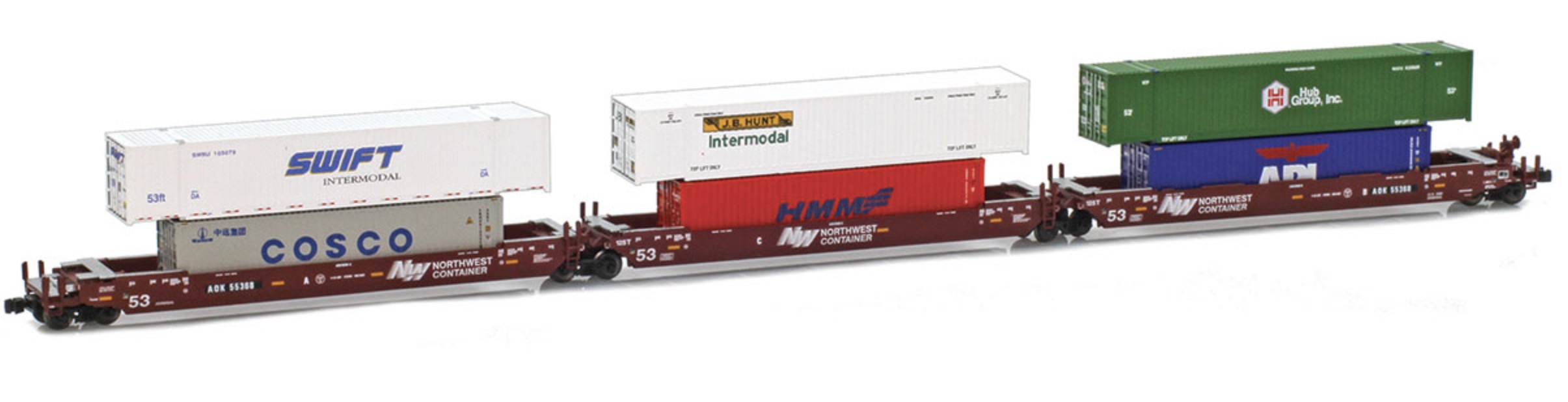 Z Scale - AZL - 906557-4 - Container Car, Articulated Well, Gunderson Maxi-Stack IV - Arkansas-Oklahoma - 55368