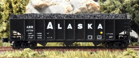 Z Scale - Full Throttle - FT-5603-1 - Open Hopper, 3-Bay, 70 Ton Ribside - Alaska Railroad - 2-Pack