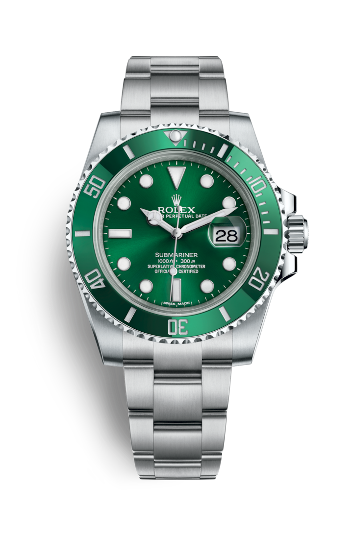 silver and green rolex
