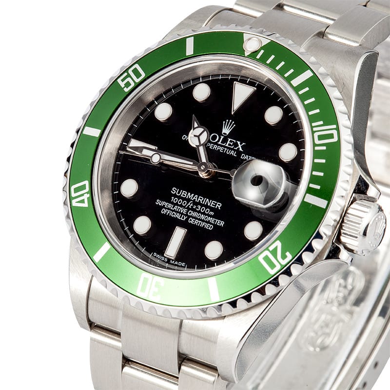 Rolex Submariner Green Bezel 50th Anniversary Flat 4 Watch 16610LV